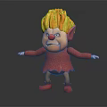 Angry Elf Character With Yellow Hair Red Outfit Standing Pose