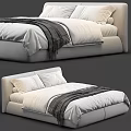 Modern Double Bed With White Sheets Gray Blanket And Minimalist Headboard Design 3d model