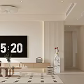 Modern Living Dining Room Interior With White Sofa Refrigerator And Decorative Wall Art