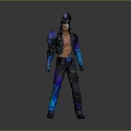 3D Male Character Model with Blue Black Armor Unique Hairstyle and Metallic Details