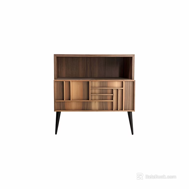 Modern Wooden Entryway Sideboard Cabinet With Storage Compartments Drawers And Black Legs 3d model 