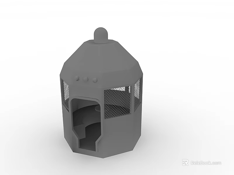 Gray Miniature Building Model With Swing Door Mesh Windows And Dome Top 3d model 