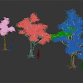 Three Trees With Thick Trunks Lush Green Leaves And Small Human Figures For Size Comparison