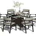 New Chinese Dining Table and Chair Combination Round Table Dining Table and Chair Combination Single Chair Dining Chair Ornaments Combination 3d model
