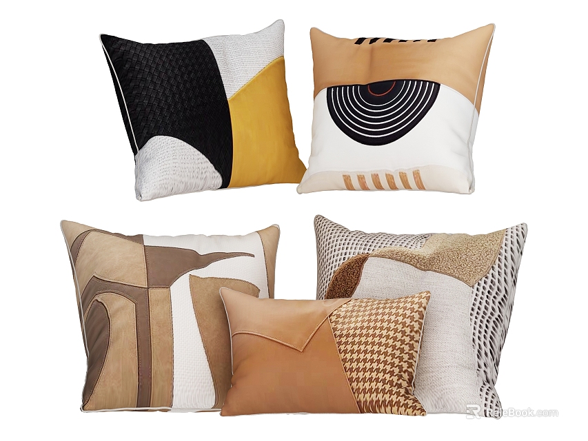 Decorative Pillows With Geometric Abstract Patterns In Beige Brown Black And Yellow Tones 3d model 