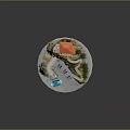 Tiny Island With Red Roof House Blue Boat Pine Trees And Stone Steps