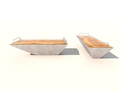 Stylish Garden Bench With Wooden Top Concrete Base And Metal Armrests 3d model
