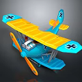 Space Themed Blue Yellow Biplane Model With Black Cross Wings And Propeller