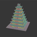 Traditional Block Built Tower With Multiple Floors Symmetrical Windows And Decorative Top
