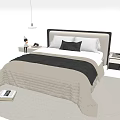 Modern Double Bed With Headboard Pillows Blanket Nightstands Table Lamps And Rug