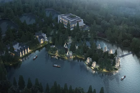Modern Resort Shanghai Township Yuehua Pavilion Resort Lakeside Hotel Wild Luxury Homestay 3d model