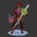 Detailed Fantasy Warrior Character With Ice Swords And Blue Decorated Armor On Ice Base