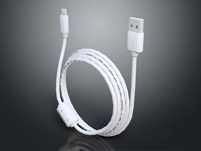 White USB Charging Cable With USB to Lightning Connector For Mobile Phone Digital Devices 3d model