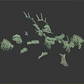 Scattered Animal Skeletons with Deer Antlers and Multiple Bone Structures on White Background