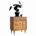 Wooden Entryway Cabinet Sideboard With Drawers And Decorative Plants On Top
