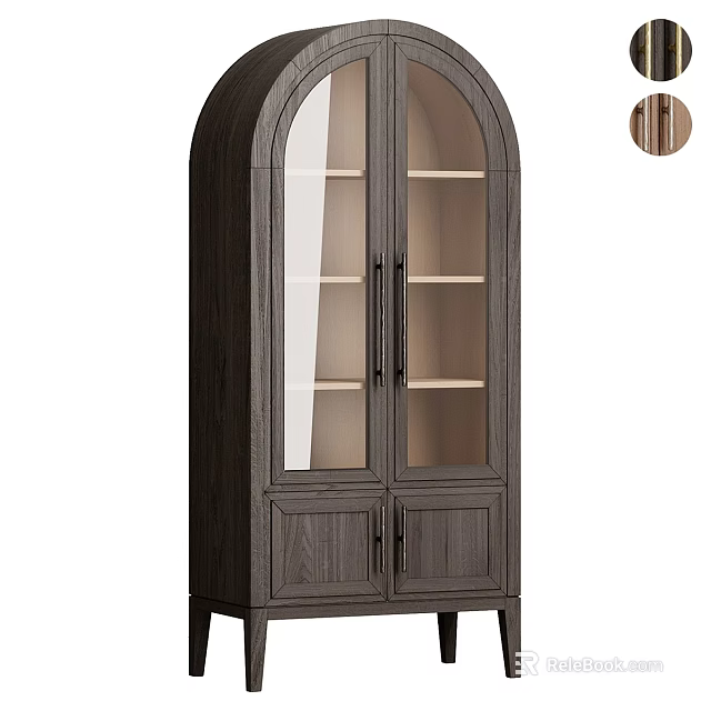 Elegant Dark Wood Console Side Cabinet With Glass Doors Arched Top And Drawers 3d model 
