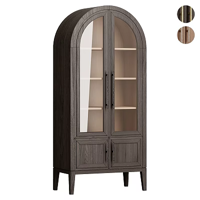 Elegant Dark Wood Console Side Cabinet With Glass Doors Arched Top And Drawers 3d model