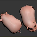 Two Adorable Pink Pig 3D Models With Brown Stain On One And Smooth Texture
