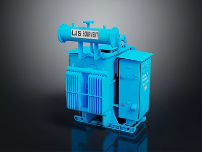 LIS SUPER Blue Power Transformer With Cylindrical Tank And Cooling Fins 3d model