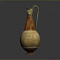 Decorative Ceramic Vase With Yellow Brown Color Carved Pattern And Handle Design