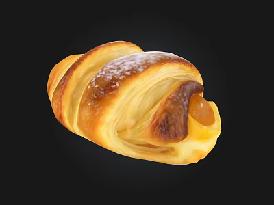Freshly Baked Golden Flaky Croissant With Powdered Sugar And Sweet Filling 3d model