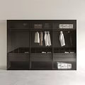 Modern Dark Wood Wardrobe With Multiple Compartments Hanging Clothes Drawers And Storage Boxes