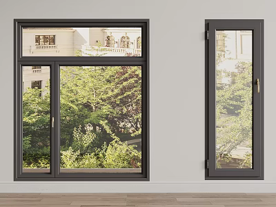 Contemporary Black Framed Casement Windows With Clear Glass And Green Plants View Outside 3d model