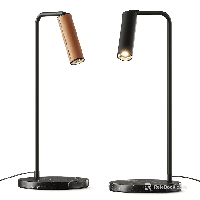 Stylish Modern Floor Lamps With Black Metal Stand And Brown Leather Shade Design 3d model 