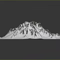 Snowy Mountain Landscape Model on White Square Surface with Peaks and Rock Textures