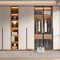 Modern Wardrobe With Glass Doors Hanging Clothes Illuminated Shelves And Storage Compartments