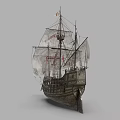 Vintage Sailing Ship Model With Multiple Masts White Sails Decorative Flags And Wooden Structure 3d model