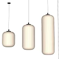 Modern White Ribbed Pendant Lights With Metal Base Hanging In Room