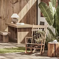 Garden Landscape With Wooden Fence Large Greenery Stone Wall Outdoor Seating Stone Path And Lawn