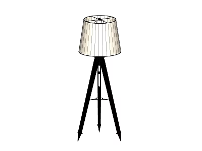 Modern Tripod Floor Lamp With Black Frame And White Vertical Striped Lampshade 3d model
