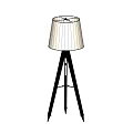 Modern Tripod Floor Lamp With Black Frame And White Vertical Striped Lampshade