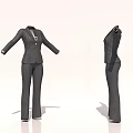 Black Business Suit Set With Jacket Pants And Buttoned Shirt Displayed In Open Arm Pose