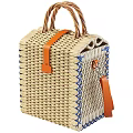 Natural Wicker Basket Bag With Leather Handles And Blue Trim Design