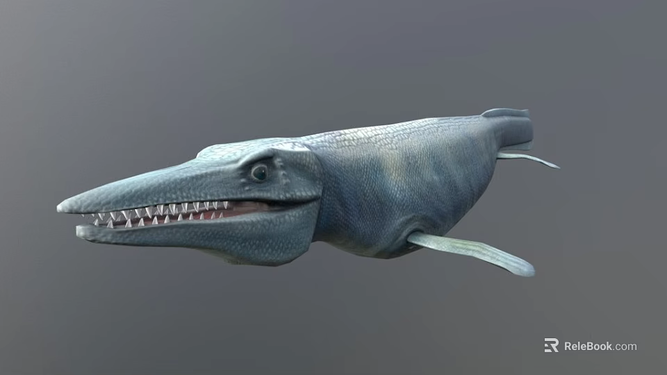 Prehistoric Marine Reptile 3D Model With Long Snout And Sharp Teeth 3d model 