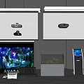 Smart Machines On White Roller Shutters With Projectors Dynamic Screens And Interactive Terminals
