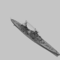 Detailed Military Battleship With Turrets Mast And Red Hull Structure
