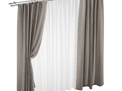 Elegant Dark Gray Curtains With White Sheer Layer And Metal Rod Design 3d model