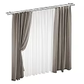 Elegant Dark Gray Curtains With White Sheer Layer And Metal Rod Design