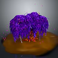 Vibrant Purple Weeping Tree With Red Trunk And Pink Glowing Particles On Brown Ground