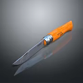 Shiny Silver Blade Weapon With Orange Handle And Black Background Reflection 3d model
