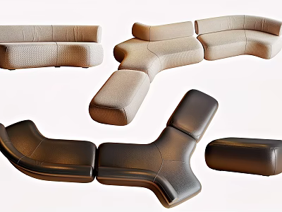 Unique Shaped Modern Sofa Interior Design With Fabric Leather And Multiple Colors 3d model