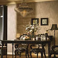 Modern Restaurant Interior Design With Chandelier Dining Table Floral Arrangement And Decorative Paintings