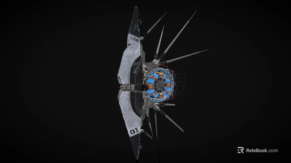 Industrial Metal Device With Spiked Components And Circular Blue Orange Center 3d model 