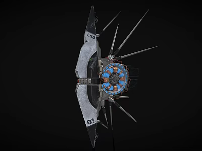 Industrial Metal Device With Spiked Components And Circular Blue Orange Center 3d model
