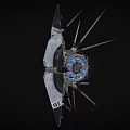 Industrial Metal Device With Spiked Components And Circular Blue Orange Center 3d model