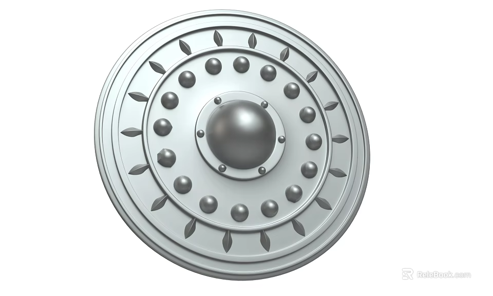 Medieval Metallic Round Shield With Spherical Boss Dot Patterns And Leaf Accents 3d model 